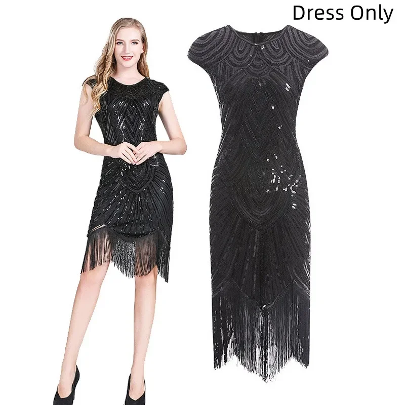 Women's Flapper Dresses 1920s Sequin Fringe Beaded Cocktail Crew Neck Dress Roaring 20s Accessories Vintage Lace Dress
Women's Flapper Dresses 1920s Sequin Fringe Beaded Cocktail Crew Neck Dress Roaring 20s Accessories Vintage Lace Dress