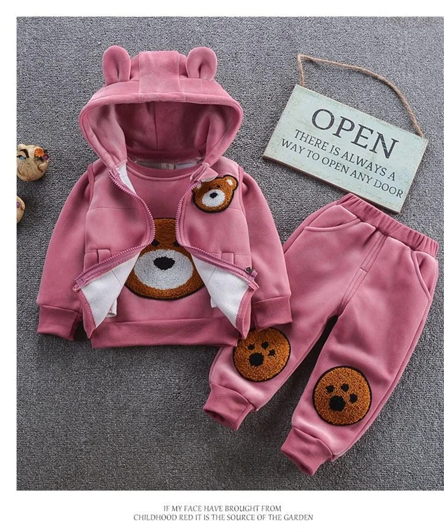 Plush Lined Kids Tracksuit Outfit Warm Hooded Vest + Thicken Cartoon O Neck Tops + Boys/Girls Jogger Pants Winter 3 Piece Sets
Plush Lined Kids Tracksuit Outfit Warm Hooded Vest + Thicken Cartoon O Neck Tops + Boys/Girls Jogger Pants Winter 3 Piece Sets