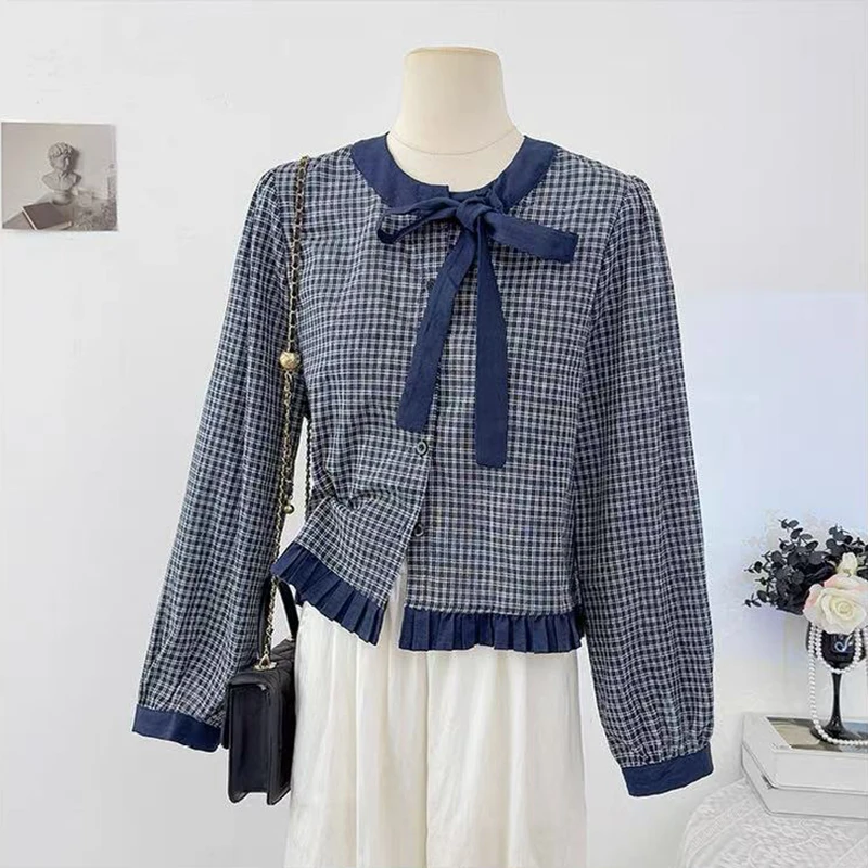 Клетчатая лоскутная укороченная рубашка для женщин, корейские свободные универсальные топы с бантом и круглым вырезом, весенняя шикарная женская блузка с длинным рукавом, новинка
Клетчатая лоскутная укороченная рубашка для женщин, корейские свободные универсальные топы с бантом и круглым вырезом, весенняя шикарная женская блузка с длинным рукавом, новинка