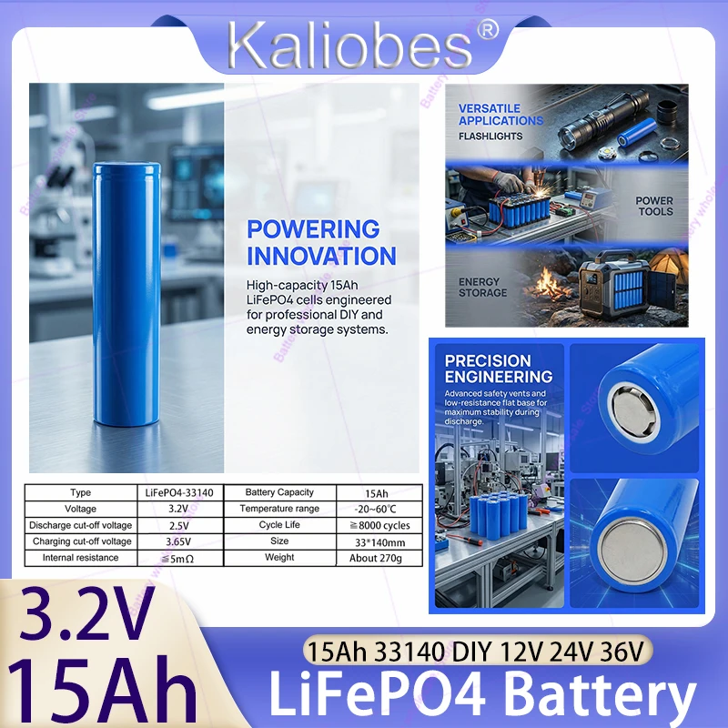 New 33140 3.2v 15Ah LiFePO4 Lithium Iron Phosphate Battery diy 4s 12v 24V Solar Inverter Boat E-scooter power tools Grade A
New 33140 3.2v 15Ah LiFePO4 Lithium Iron Phosphate Battery diy 4s 12v 24V Solar Inverter Boat E-scooter power tools Grade A