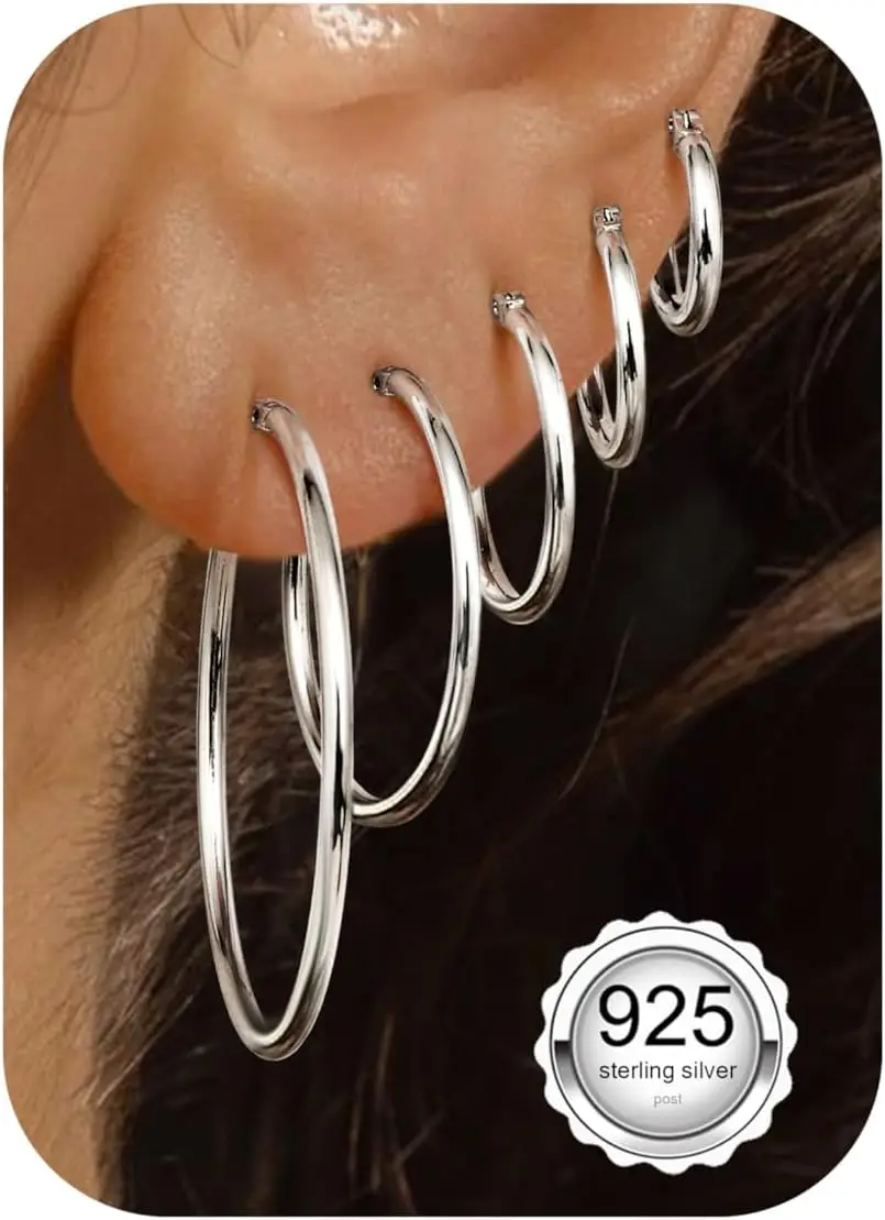 5 Pairs 925 Sterling Silver Hoop Earrings for Women Small Lightweight Hypoallergenic Silver/Gold Earrings
5 Pairs 925 Sterling Silver Hoop Earrings for Women Small Lightweight Hypoallergenic Silver/Gold Earrings