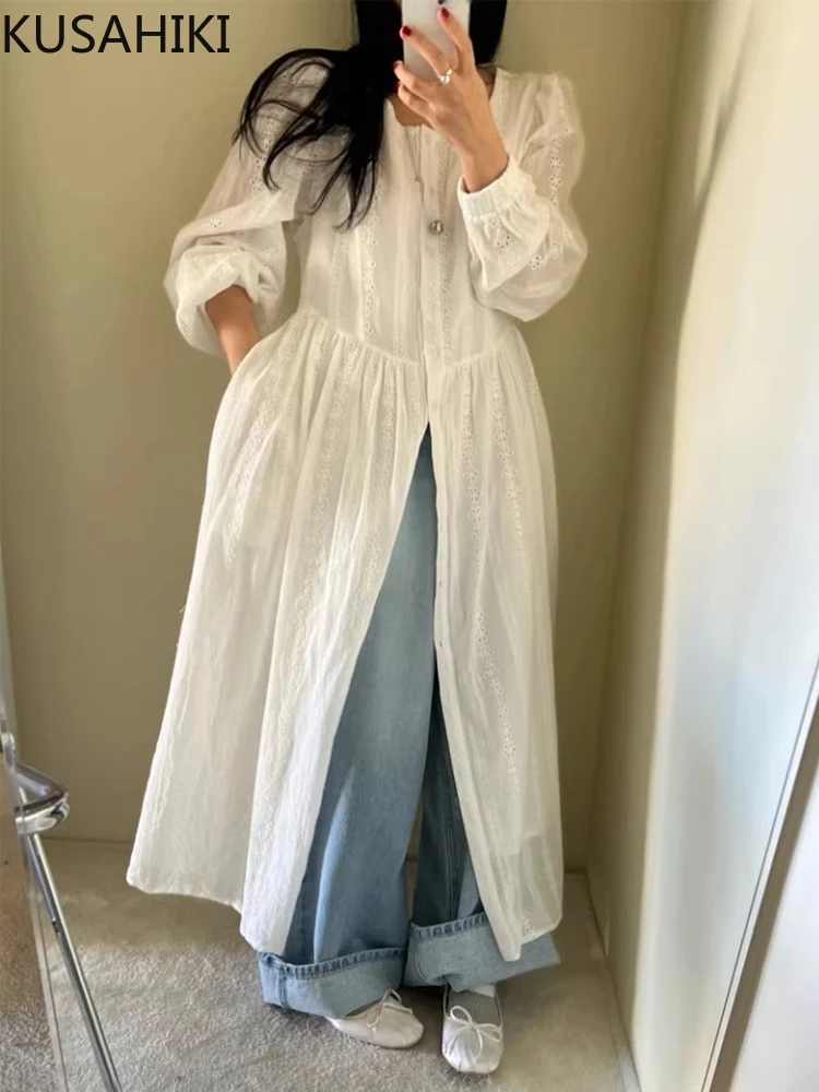 KUSAHIKI White Single Breasted Dress Women's New Spring Vacation Style Cardigan Hollowed Out Lace Long Dresses
KUSAHIKI White Single Breasted Dress Women's New Spring Vacation Style Cardigan Hollowed Out Lace Long Dresses