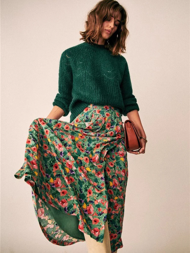 Spring Summer Green Watercolor Print Half Skirt Retro High Waist Floral A-Line Midi Skirt Versatile Fashionable Polyester Fiber
Spring Summer Green Watercolor Print Half Skirt Retro High Waist Floral A-Line Midi Skirt Versatile Fashionable Polyester Fiber