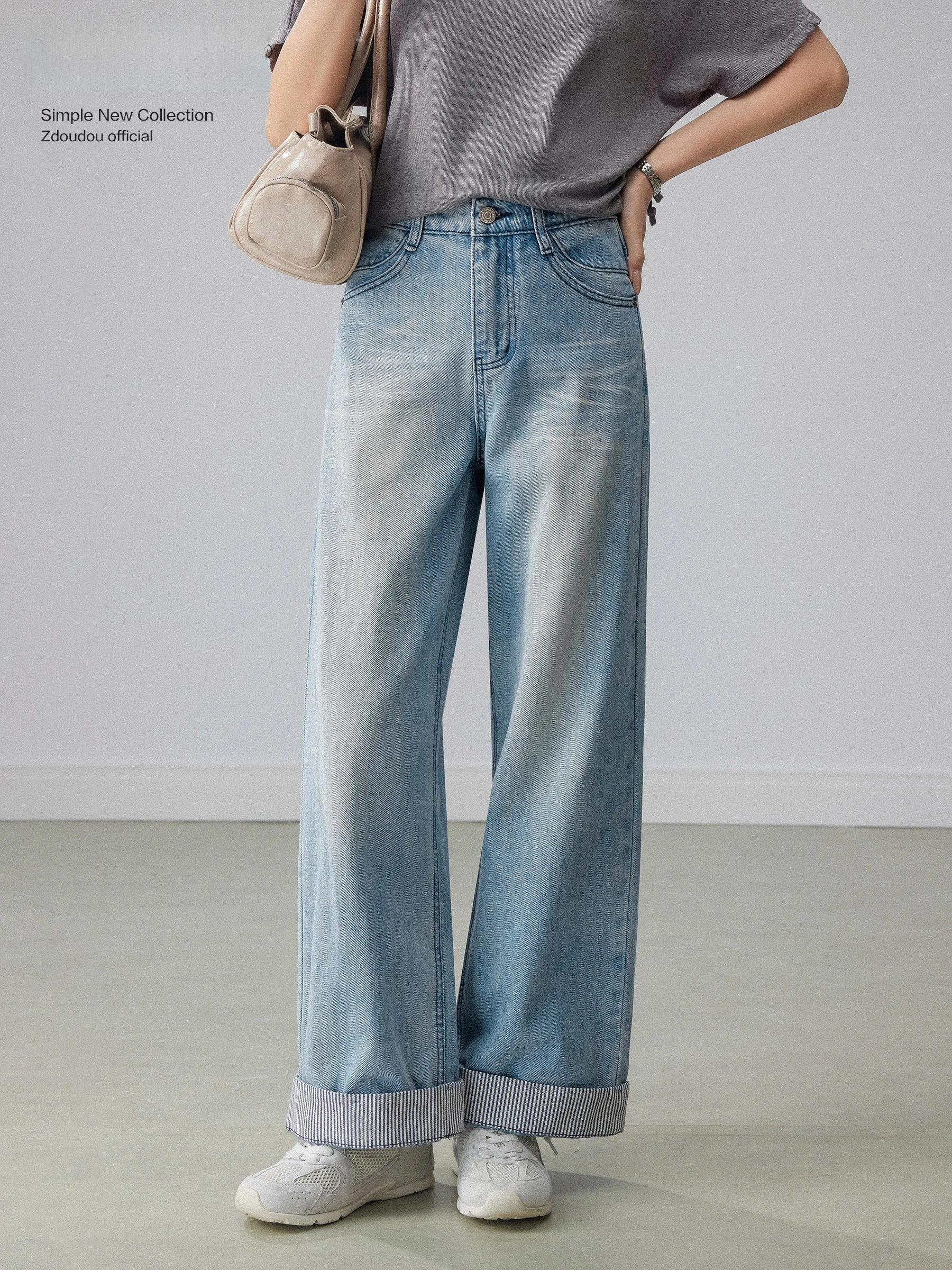 High Waist Loose Fit Straight Leg Casual Jeans Women's Spring Summer Light Blue Striped Hemmed Denim Pants Tapered Effect
High Waist Loose Fit Straight Leg Casual Jeans Women's Spring Summer Light Blue Striped Hemmed Denim Pants Tapered Effect