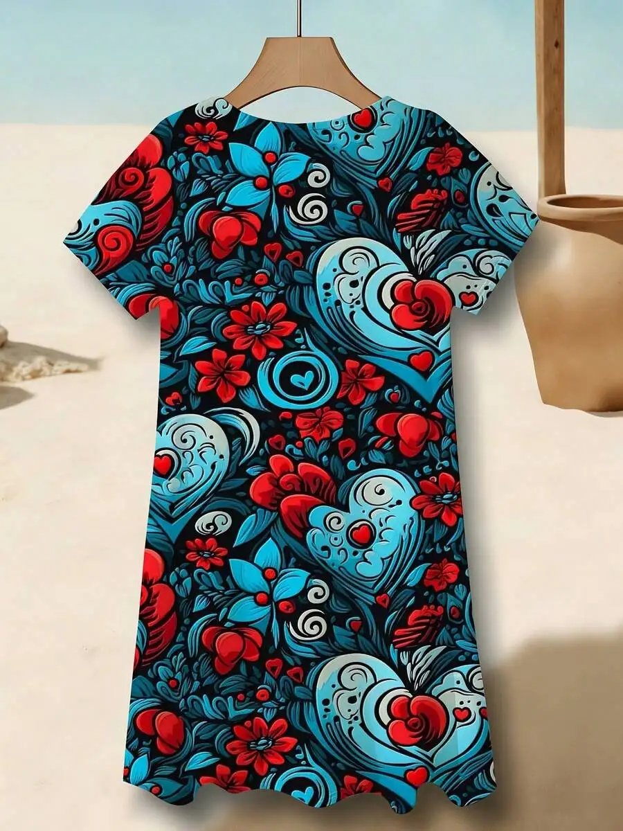 Womens Casual Floral Heart Pattern Short Sleeve Crew Neck Dress For Leisure
Womens Casual Floral Heart Pattern Short Sleeve Crew Neck Dress For Leisure