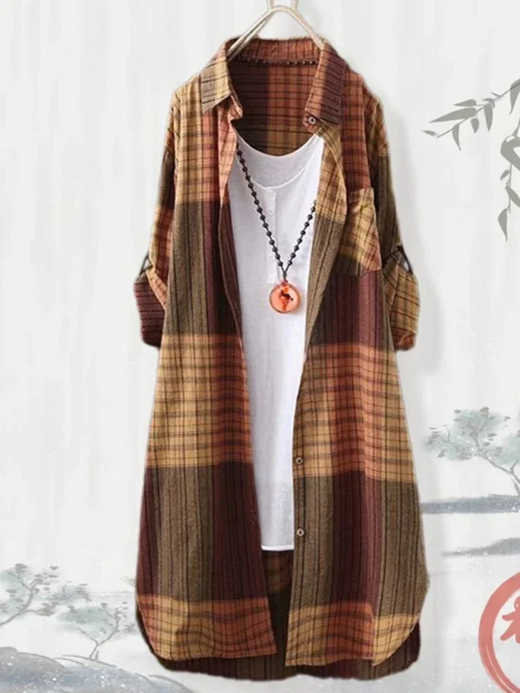 Women Vintage Striped Plaid Shirt 2025 Spring Summer New Loose Long Sleeve Blouses Female Casual Button Down Sun Protection Top
Women Vintage Striped Plaid Shirt 2025 Spring Summer New Loose Long Sleeve Blouses Female Casual Button Down Sun Protection Top