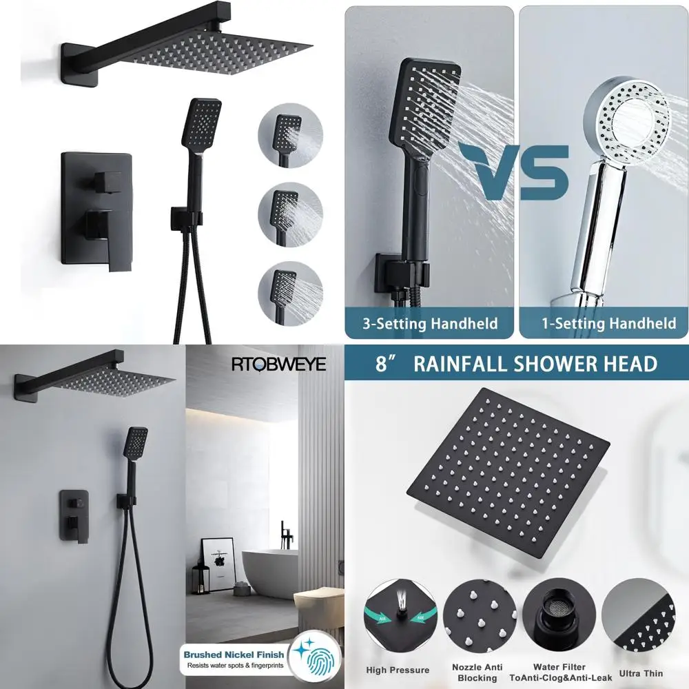 High-Pressure Rainfall Shower System with 8 Inch Faucet and Wall-Mounted Mixer, Including Handheld Shower Head for Enhanced Bath
High-Pressure Rainfall Shower System with 8 Inch Faucet and Wall-Mounted Mixer, Including Handheld Shower Head for Enhanced Bath