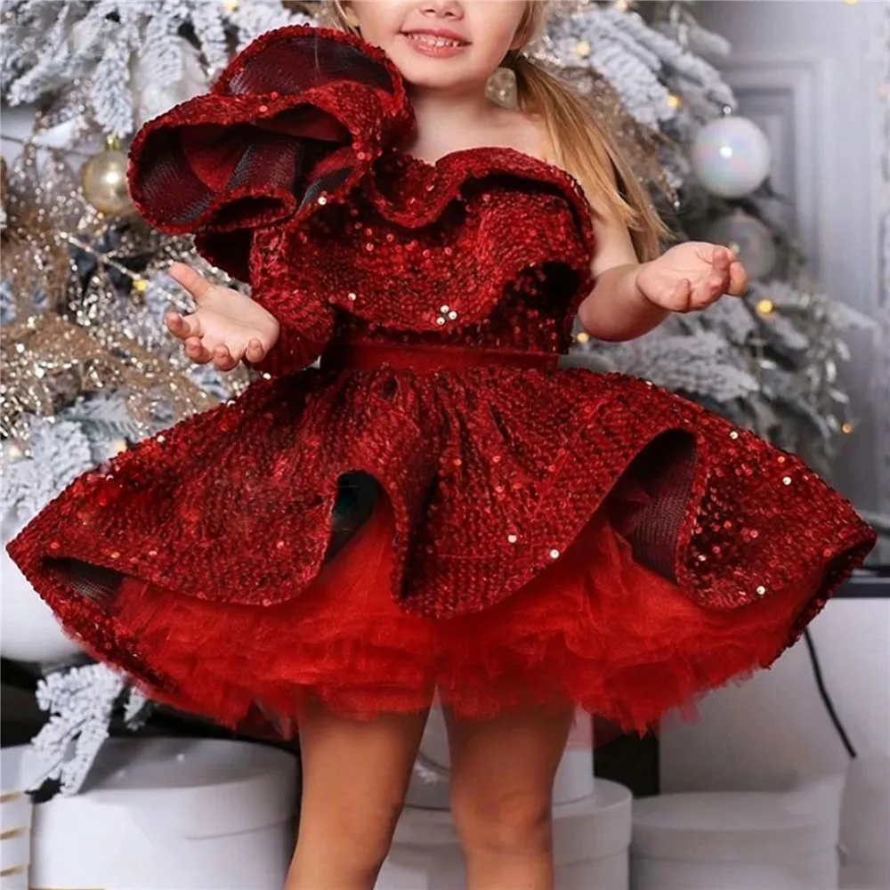 Luxury Flower Girl Wedding Dress Sequined One Shoulder Tiered Baby Girls Birthday Party Dress Holy Communion Gown Customized
Luxury Flower Girl Wedding Dress Sequined One Shoulder Tiered Baby Girls Birthday Party Dress Holy Communion Gown Customized