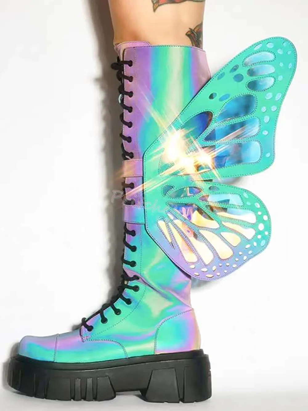 Platform Height increasing Shoes Knee-high Boots Round Toe Butterfly Wings Lace-up Women Side Zipper Color Women Shoes 2025
Platform Height increasing Shoes Knee-high Boots Round Toe Butterfly Wings Lace-up Women Side Zipper Color Women Shoes 2025