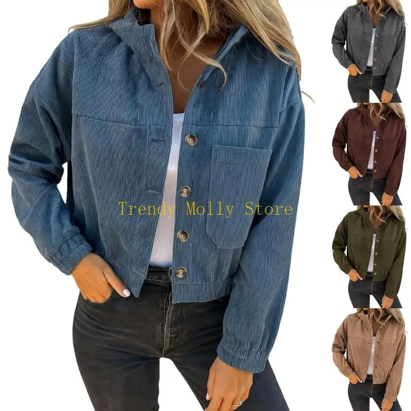 N5KB Вельветовое пальто женское осенне-зимнее повседневное укороченное модное пальто с капюшоном на пуговицах и карманами
N5KB Вельветовое пальто женское осенне-зимнее повседневное укороченное модное пальто с капюшоном на пуговицах и карманами