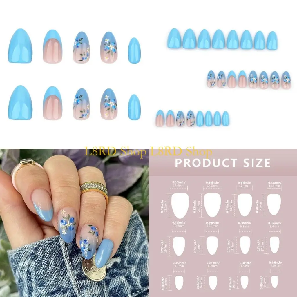 L8RD 24 шт. короткие миндально-синие цветочные ногти с полным покрытием для ногтей для любителей моды
L8RD 24 шт. короткие миндально-синие цветочные ногти с полным покрытием для ногтей для любителей моды