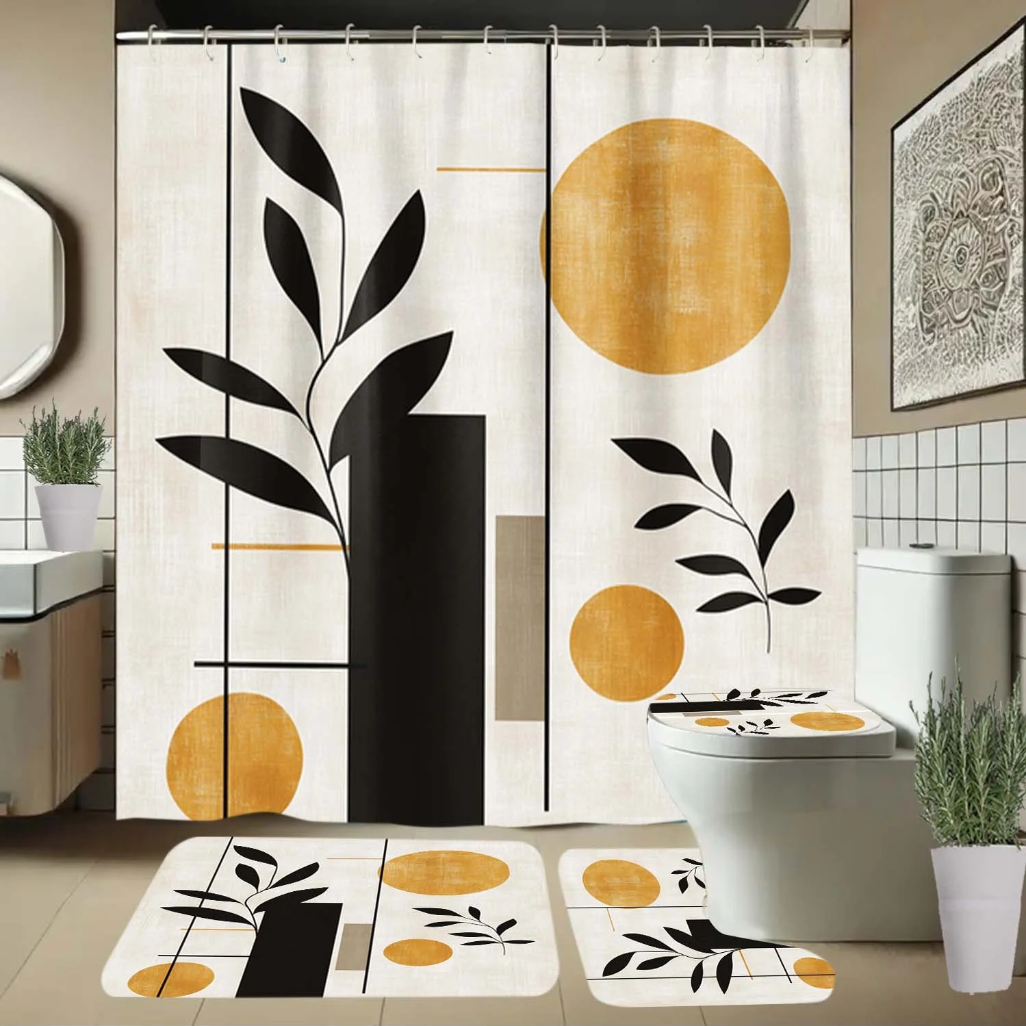 4 шт., занавеска для душа с круглым геометрическим узором и крючками, занавеска для перегородки ванной комнаты, аксессуары для домашнего декора, All-Seaso
4 шт., занавеска для душа с круглым геометрическим узором и крючками, занавеска для перегородки ванной комнаты, аксессуары для домашнего декора, All-Seaso