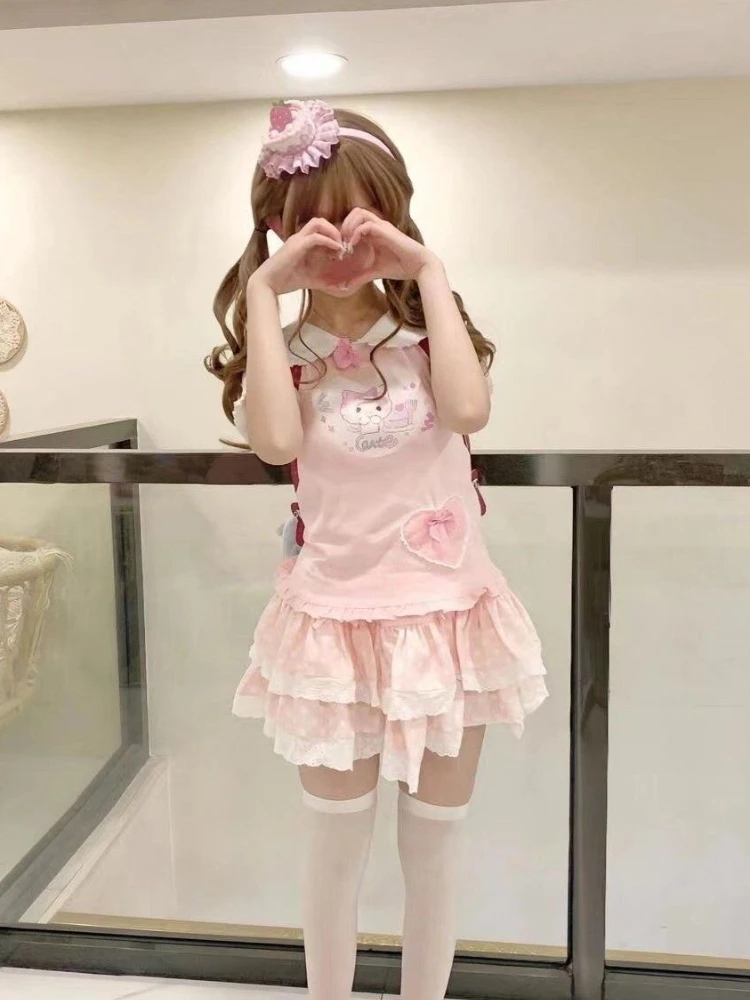 Summer Casual Sweet Women's Matching Sets Y2k Bow Cartoon Cat Tops + Polka Dot Layered Cake Skirt Chic Kawaii New Female Outfits
Summer Casual Sweet Women's Matching Sets Y2k Bow Cartoon Cat Tops + Polka Dot Layered Cake Skirt Chic Kawaii New Female Outfits