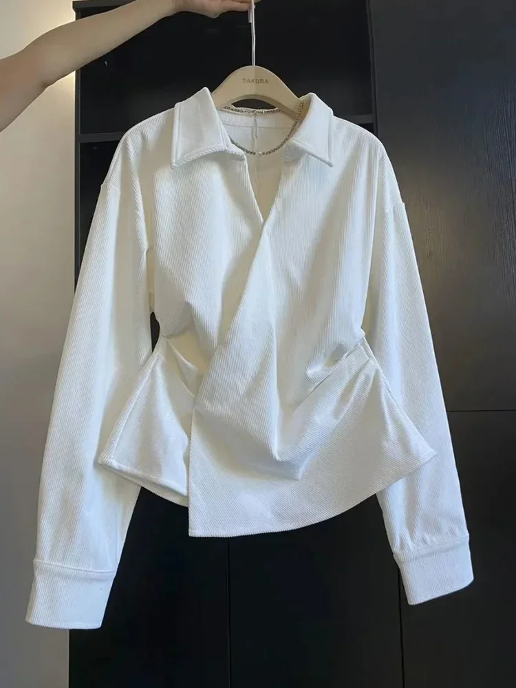 Vintage Women Slim Corduroy Shirts Spring Casual Sweet Preppy Style V Neck Blouse Korean Retro Design Long Sleeve White Tops New
Vintage Women Slim Corduroy Shirts Spring Casual Sweet Preppy Style V Neck Blouse Korean Retro Design Long Sleeve White Tops New