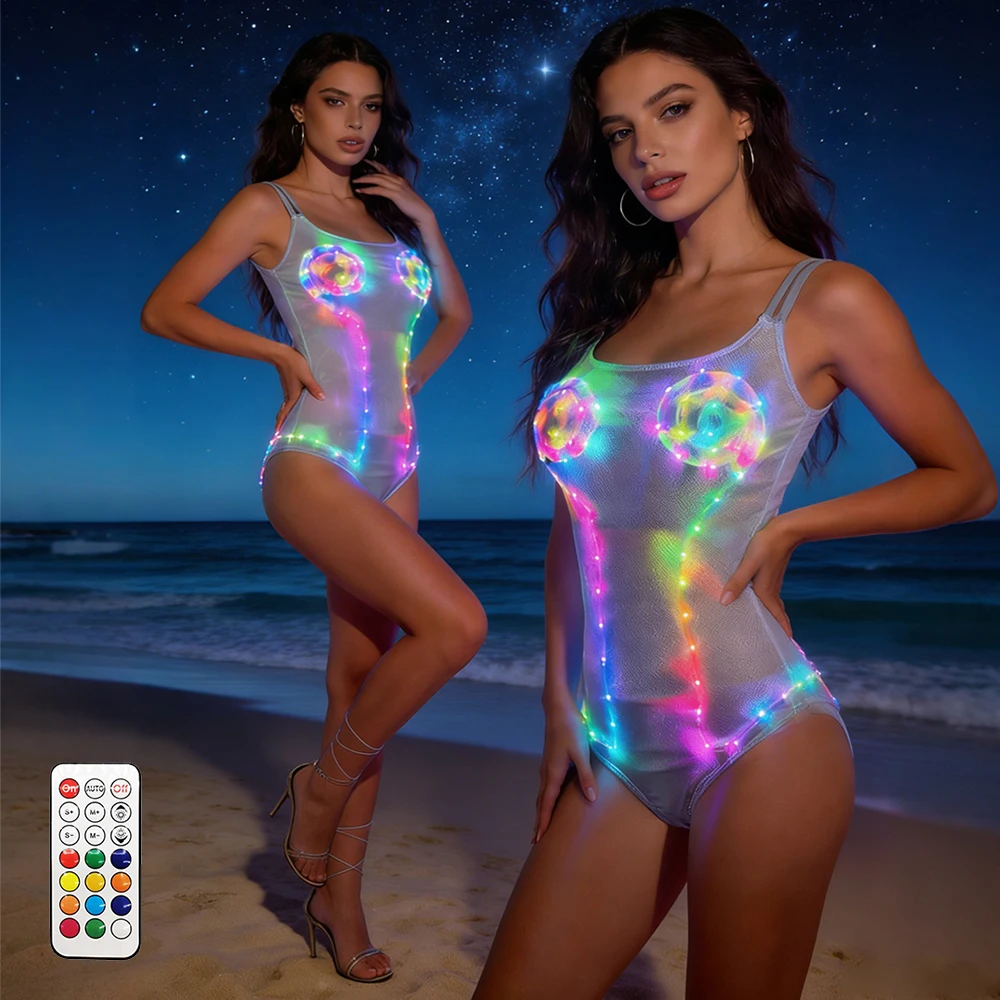 Luminous LED Bodysuit for Women Sheer Mesh Glow Bodycon Suit Nightclub Bar Carnival Halloween Costume
Luminous LED Bodysuit for Women Sheer Mesh Glow Bodycon Suit Nightclub Bar Carnival Halloween Costume