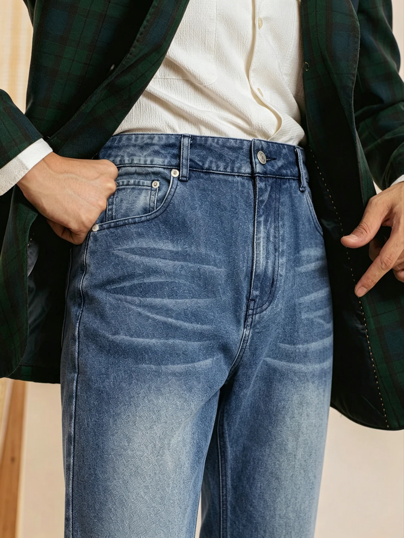 2026 SS Italian Neapolitan Men's Suit Pants, Denim Style High Waist Straight Leg Button Decor Business Casual Denim Jeans
2026 SS Italian Neapolitan Men's Suit Pants, Denim Style High Waist Straight Leg Button Decor Business Casual Denim Jeans