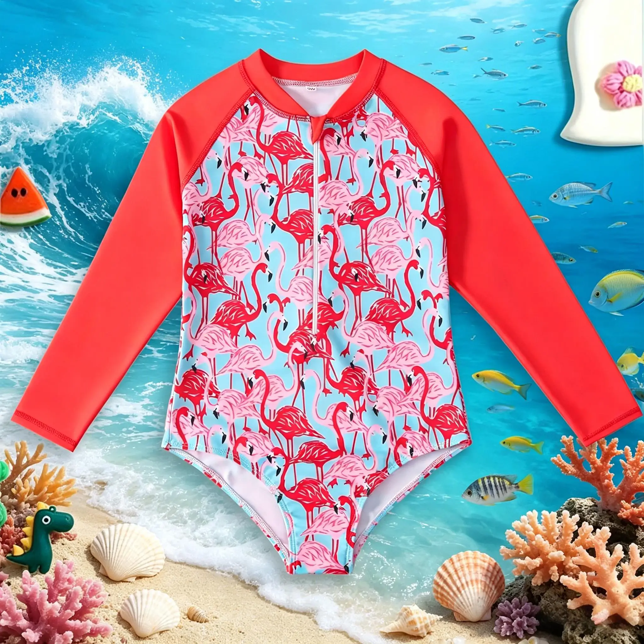 Girls Half-Zip Long Sleeve One-Piece Swimsuit: Flamingo Printed Cute Bathing Suit for Kids Beach Pool Vacation 3-8Y
Girls Half-Zip Long Sleeve One-Piece Swimsuit: Flamingo Printed Cute Bathing Suit for Kids Beach Pool Vacation 3-8Y
