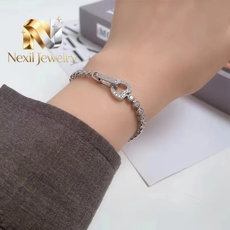Nexil Jewelry Luxury Solid Platinum PT950 Women's Heart Bracelet with Moissanite Full Diamond High Bracelet
Nexil Jewelry Luxury Solid Platinum PT950 Women's Heart Bracelet with Moissanite Full Diamond High Bracelet