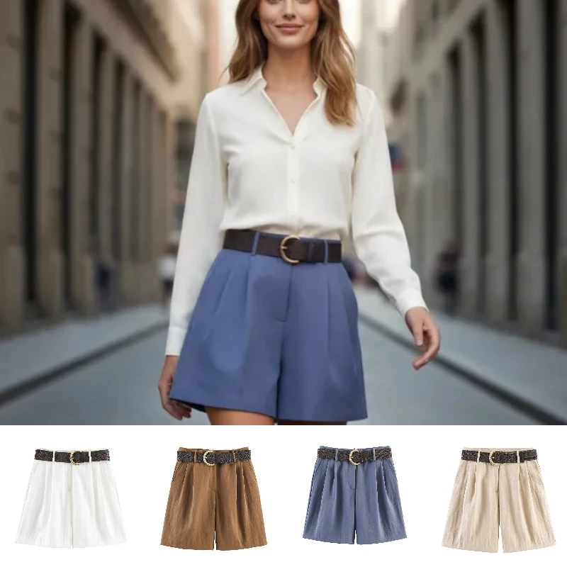 Women's Shorts 2026 Summer New Pleated High Waist Straight Leg Polyester Functional Belt Casual Fashion Shorts
Women's Shorts 2026 Summer New Pleated High Waist Straight Leg Polyester Functional Belt Casual Fashion Shorts