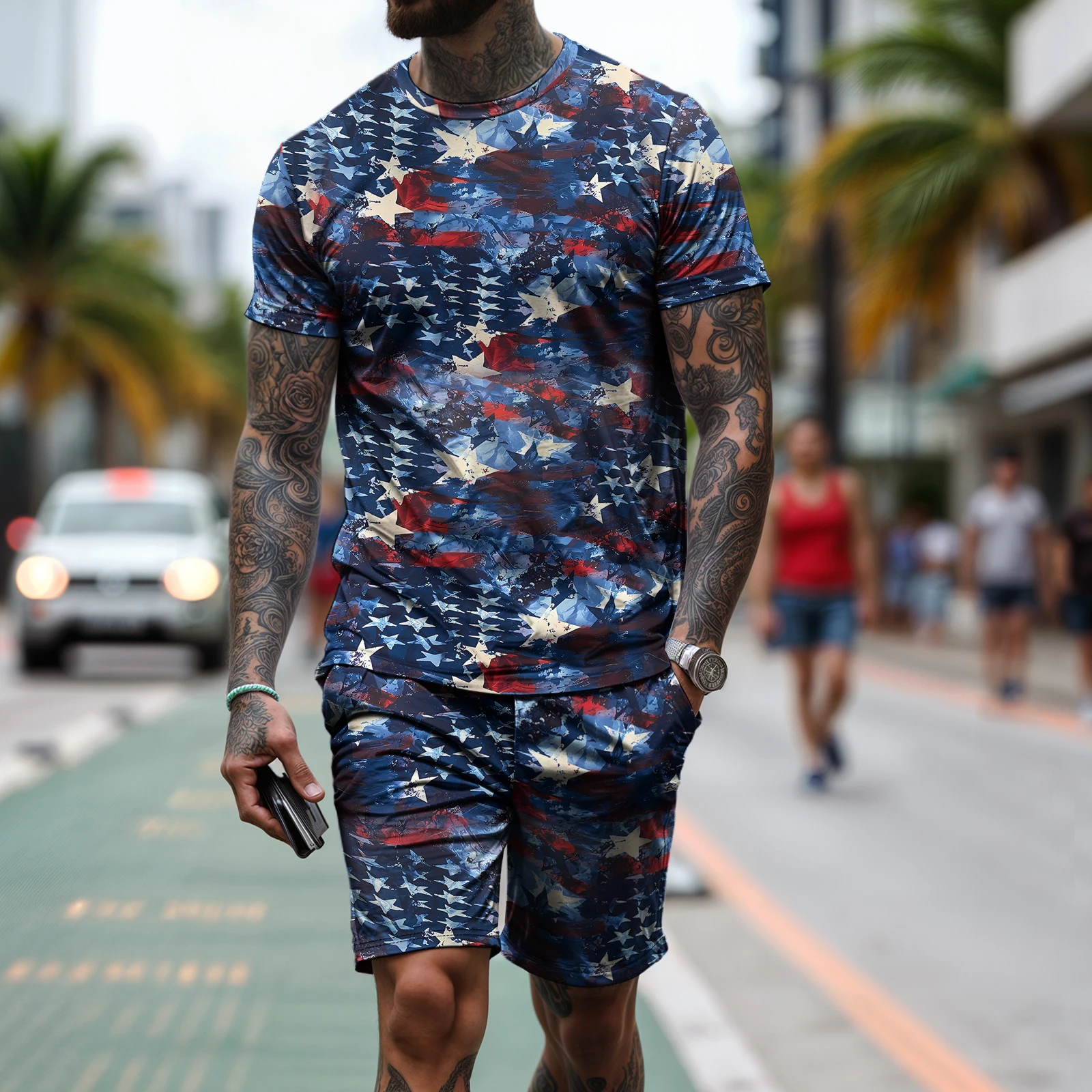 Mens Independence Day Themed Summer Outdoor Sports Suit Breathable T-Shirt And Shorts Set American Flag Design Casual Two-Piece
Mens Independence Day Themed Summer Outdoor Sports Suit Breathable T-Shirt And Shorts Set American Flag Design Casual Two-Piece