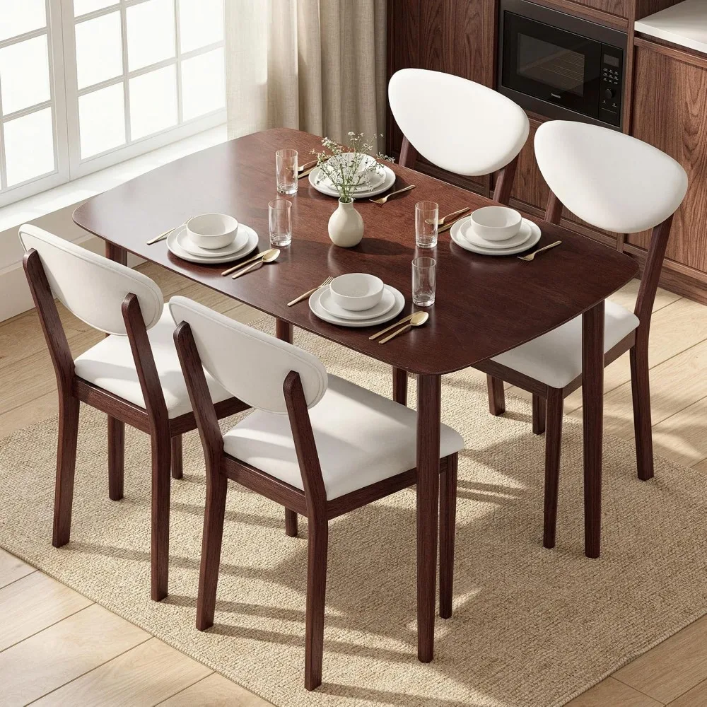 5-Piece Mid-Century Modern Dining Set for 4, Padded Seats, Solid Wood Frame, Suitable for Small Spaces, Cream White
5-Piece Mid-Century Modern Dining Set for 4, Padded Seats, Solid Wood Frame, Suitable for Small Spaces, Cream White