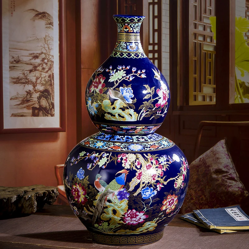Jingdezhen antique Cloisonne ceramic vase flower utensils Chinese classical enamel color floor decorations
Jingdezhen antique Cloisonne ceramic vase flower utensils Chinese classical enamel color floor decorations
