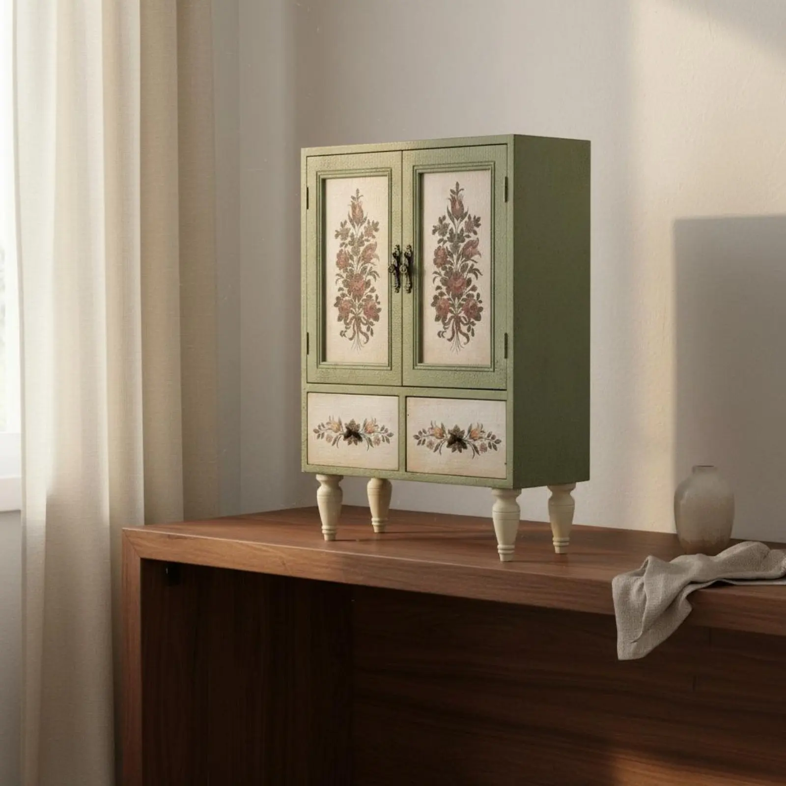 Vintage Floral Jewelry Cabinet Sturdy Wood Hand-Painted Wooden Storage Box French Country Decorative Cabinet for Living Room
Vintage Floral Jewelry Cabinet Sturdy Wood Hand-Painted Wooden Storage Box French Country Decorative Cabinet for Living Room