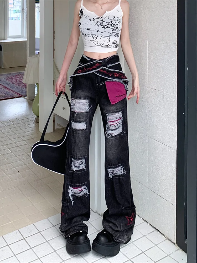 2024 Japanese Y2K Fashion Black Ripped Stacked Flare Jeans Pants For Women Clothes Streetwear Harajuku Lady Trousers Pantalones
2024 Japanese Y2K Fashion Black Ripped Stacked Flare Jeans Pants For Women Clothes Streetwear Harajuku Lady Trousers Pantalones