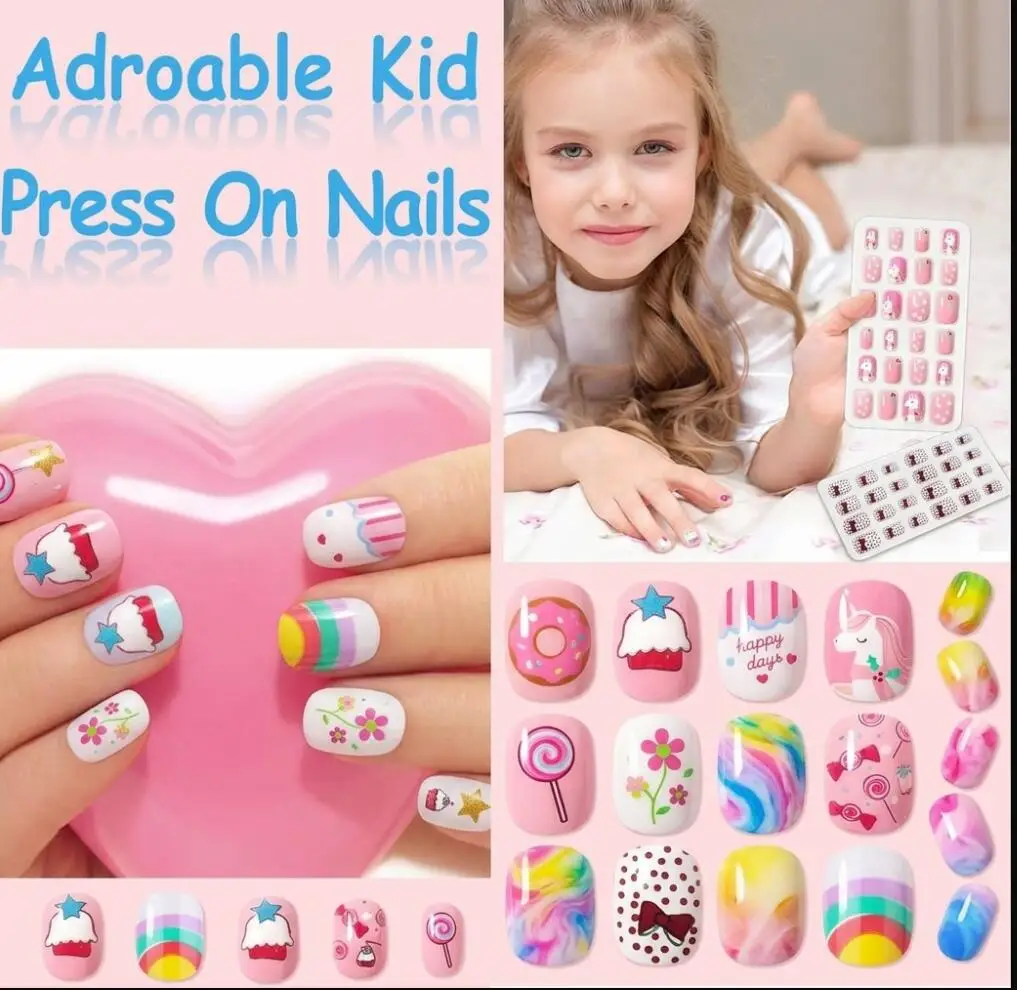 168pcs Kawaii Polka Dot Bow Rainbow Unicorn Kids Press On Nails Pink Flower Heart Children False Nails Birthday Party Manicure
168pcs Kawaii Polka Dot Bow Rainbow Unicorn Kids Press On Nails Pink Flower Heart Children False Nails Birthday Party Manicure