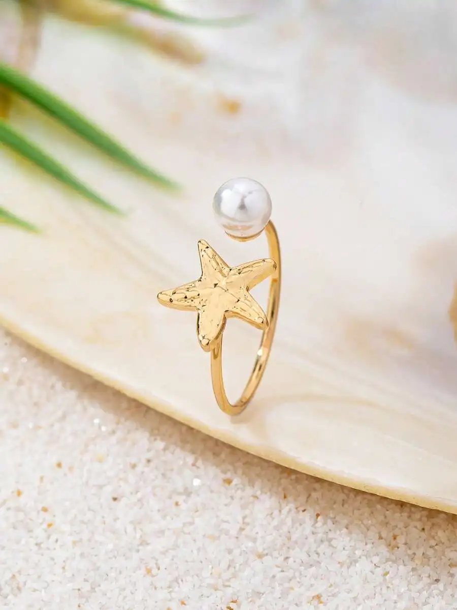 Womens Star Shape Ring With Pearl Accent For Beach Summer Daily Wear
Womens Star Shape Ring With Pearl Accent For Beach Summer Daily Wear