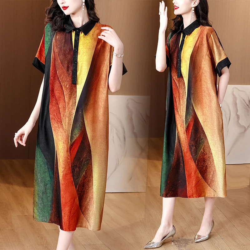 ZUO MAN RU 2023 Summer New Silk Stripe Printed Short Sleeve Dress Polo Neck Cardigan Loose Large Bohemian Slim Knee Long Robe
ZUO MAN RU 2023 Summer New Silk Stripe Printed Short Sleeve Dress Polo Neck Cardigan Loose Large Bohemian Slim Knee Long Robe
