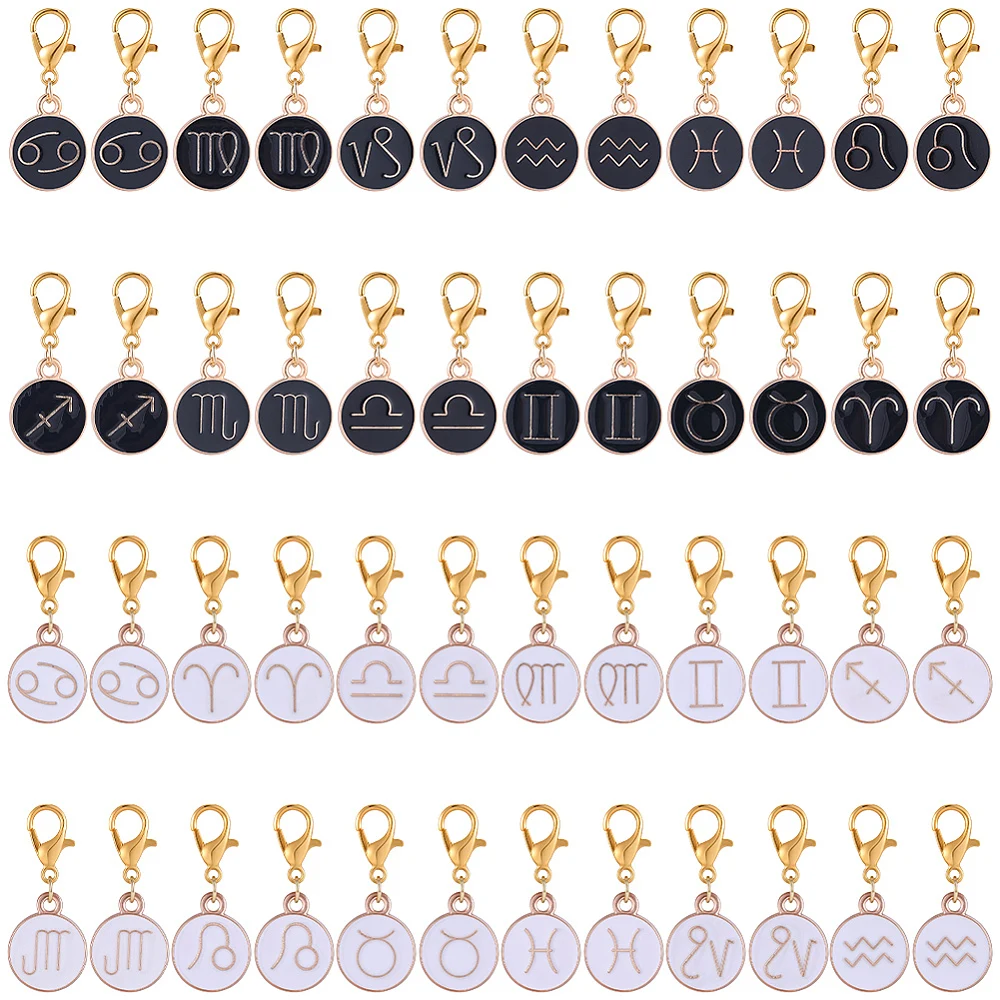 48Pcs Alloy Enamel Pendant Decorations with Zinc Alloy Lobster Claw Clasps Flat Round with Constellation Golden 28.5mm
48Pcs Alloy Enamel Pendant Decorations with Zinc Alloy Lobster Claw Clasps Flat Round with Constellation Golden 28.5mm