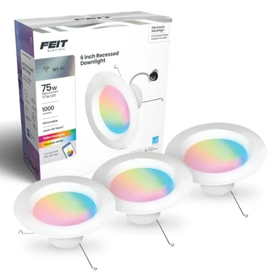 Smart Recessed Downlights 5/6-Inch 75W Equivalent Color-Changing and Tunable White 1000 Lumens Dimmable Compatible with Alexa/G
Smart Recessed Downlights 5/6-Inch 75W Equivalent Color-Changing and Tunable White 1000 Lumens Dimmable Compatible with Alexa/G