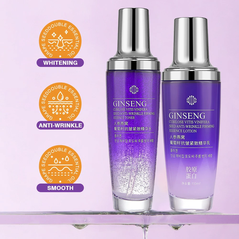 Ginseng Bird's Nest Grape Seed Anti Wrinkle Firming Essence Water Facial Moisturize Tighten Delicate Smooth Skincare Face Toner
Ginseng Bird's Nest Grape Seed Anti Wrinkle Firming Essence Water Facial Moisturize Tighten Delicate Smooth Skincare Face Toner