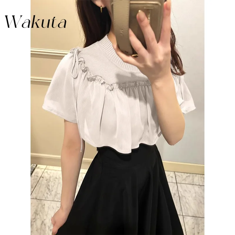 WAKUTA весенне-летние модели, японская милая футболка с круглым вырезом и короткими рукавами, темпераментная тонкая трикотажная одежда в стиле Харадзюку
WAKUTA весенне-летние модели, японская милая футболка с круглым вырезом и короткими рукавами, темпераментная тонкая трикотажная одежда в стиле Харадзюку