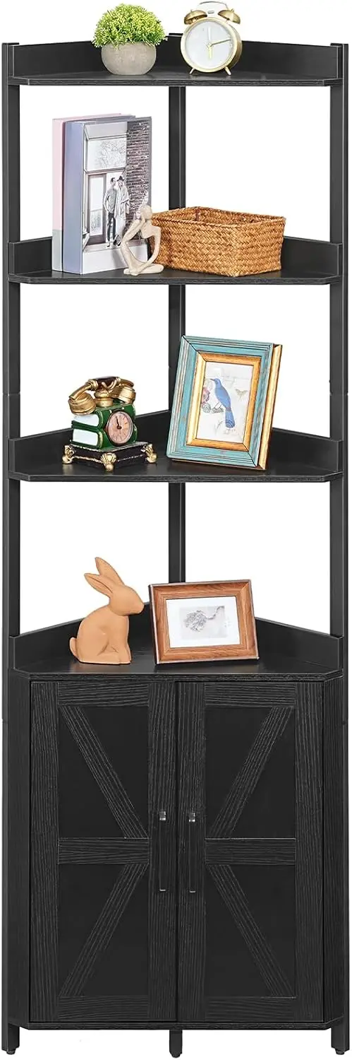 5-Tier Corner Shelf with Storage Cabinet, Tall Bookshelf with Protective Fence for Living Room, Black
5-Tier Corner Shelf with Storage Cabinet, Tall Bookshelf with Protective Fence for Living Room, Black