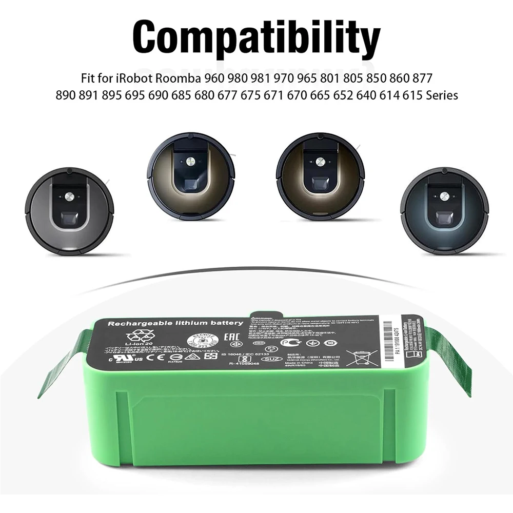 Replacement battery 12800mAh for iRobot Roomba 900 800 700 600 series 960 980 981 965 895 890 860 695 692 680 675 vacuum cleaner
Replacement battery 12800mAh for iRobot Roomba 900 800 700 600 series 960 980 981 965 895 890 860 695 692 680 675 vacuum cleaner