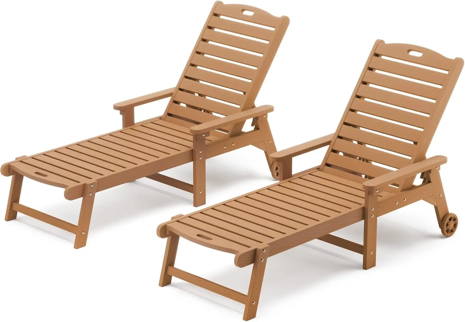 Outdoor Chaise Lounge Chairs Set of 2 HDPS Material Patio Lounge Chair with Adjustable Backrest Teak Color
Outdoor Chaise Lounge Chairs Set of 2 HDPS Material Patio Lounge Chair with Adjustable Backrest Teak Color