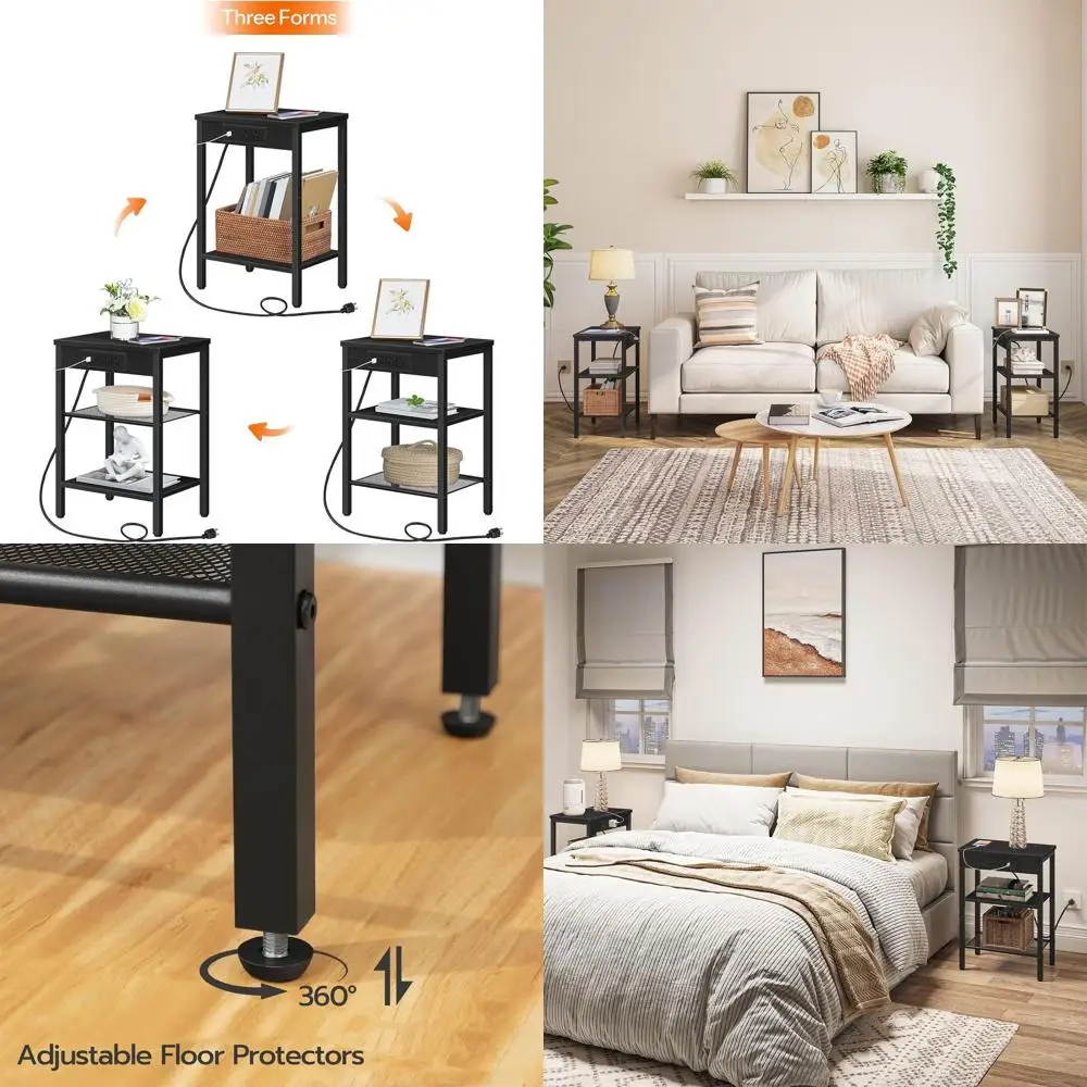 2-Piece Charging Side Tables with USB Ports, Compact 3-Tier Nightstands for Small Spaces, Ideal for Living Room and Bedroom, Bla
2-Piece Charging Side Tables with USB Ports, Compact 3-Tier Nightstands for Small Spaces, Ideal for Living Room and Bedroom, Bla