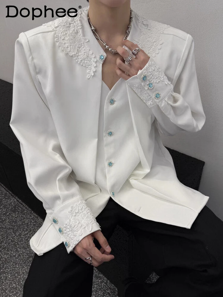 Men's Women's 2025 Autumn Niche High-end Shirts Lace Gem Buckle Shoulder Pads Faux Two Pieces Tops Light Luxury Trendy Clothes
Men's Women's 2025 Autumn Niche High-end Shirts Lace Gem Buckle Shoulder Pads Faux Two Pieces Tops Light Luxury Trendy Clothes