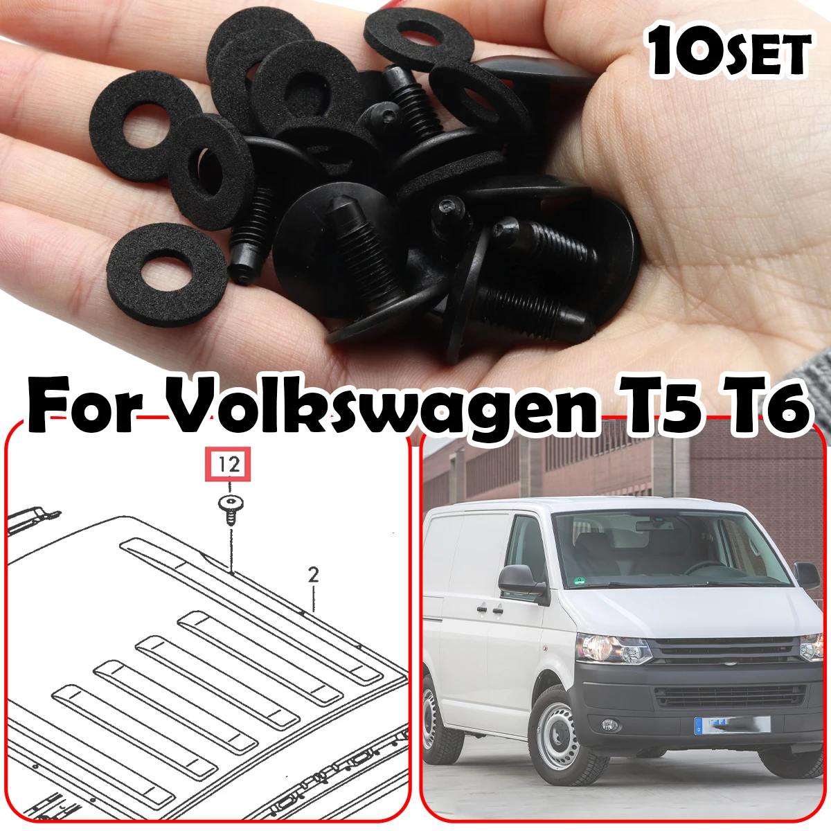 10SET Roof Rack Holes Panel Blanking Black Screws Bolts Sealed WHT006148 For Volkswagen Transporter T5 T5GP T6 T6.1 2003 - 2021
10SET Roof Rack Holes Panel Blanking Black Screws Bolts Sealed WHT006148 For Volkswagen Transporter T5 T5GP T6 T6.1 2003 - 2021