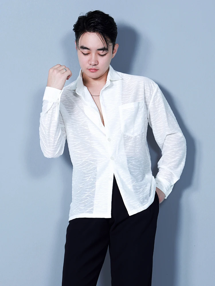 Customized Men's Adult Latin Modern Dance Professional Performance Competition Costume Shirt Top Practice Texture Pattern Design
Customized Men's Adult Latin Modern Dance Professional Performance Competition Costume Shirt Top Practice Texture Pattern Design