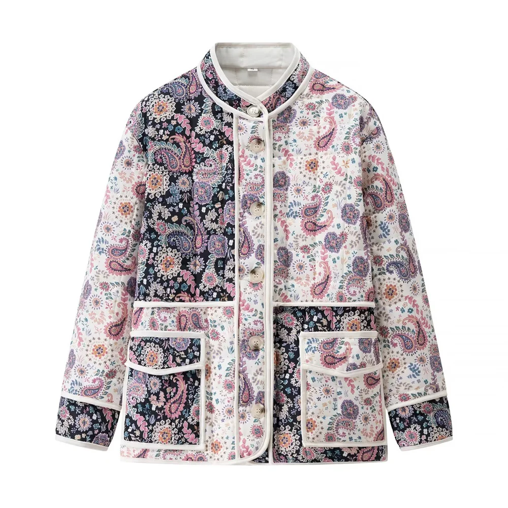 Autumn and winter new women's fashion retro contrasting small stand up collar splicing floral cashew print cotton coat jacket
Autumn and winter new women's fashion retro contrasting small stand up collar splicing floral cashew print cotton coat jacket