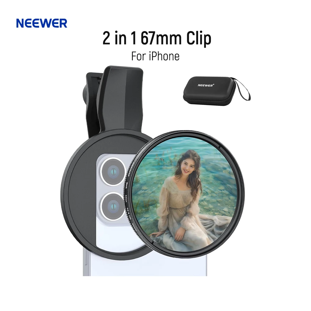 NEEWER 2 в 1, 67 мм, клипса на CPL и фильтр Black Mist Diffusion 1/4, совместимый с iPhone 16 15 Pro Max Plus 16e 14 13 Mini 12
NEEWER 2 в 1, 67 мм, клипса на CPL и фильтр Black Mist Diffusion 1/4, совместимый с iPhone 16 15 Pro Max Plus 16e 14 13 Mini 12