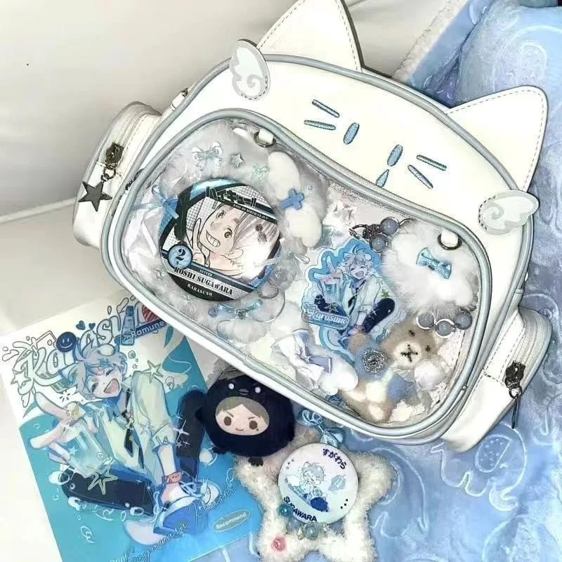 Y2K Cute Cat Ita Bag Женская кавайная сумка через плечо из искусственной кожи для девочек Прозрачный карман Harajuku Модный роскошный рюкзак 배 Panger
Y2K Cute Cat Ita Bag Женская кавайная сумка через плечо из искусственной кожи для девочек Прозрачный карман Harajuku Модный роскошный рюкзак 배 Panger