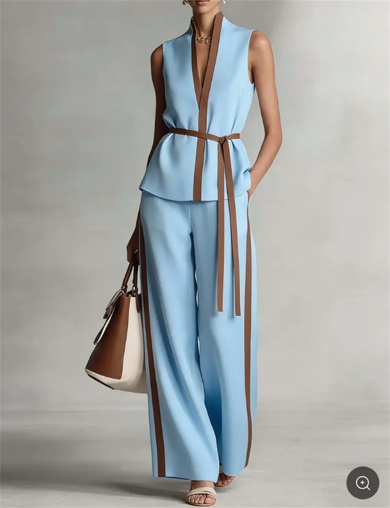 Summer Blue Women Suit Set 2 Pcs Vest Pants Trousers Belted Cotton Formal Office Lady Jacket Customized Wedding Coat Sleeveless
Summer Blue Women Suit Set 2 Pcs Vest Pants Trousers Belted Cotton Formal Office Lady Jacket Customized Wedding Coat Sleeveless
