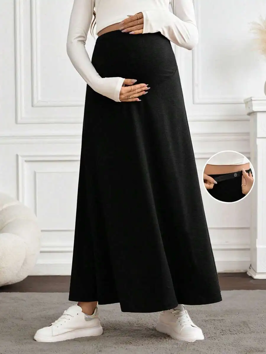 Maternity Solid Black Maxi Skirt with Over-Bump Waistband, Loose Fit for Autumn Casual Wear
Maternity Solid Black Maxi Skirt with Over-Bump Waistband, Loose Fit for Autumn Casual Wear