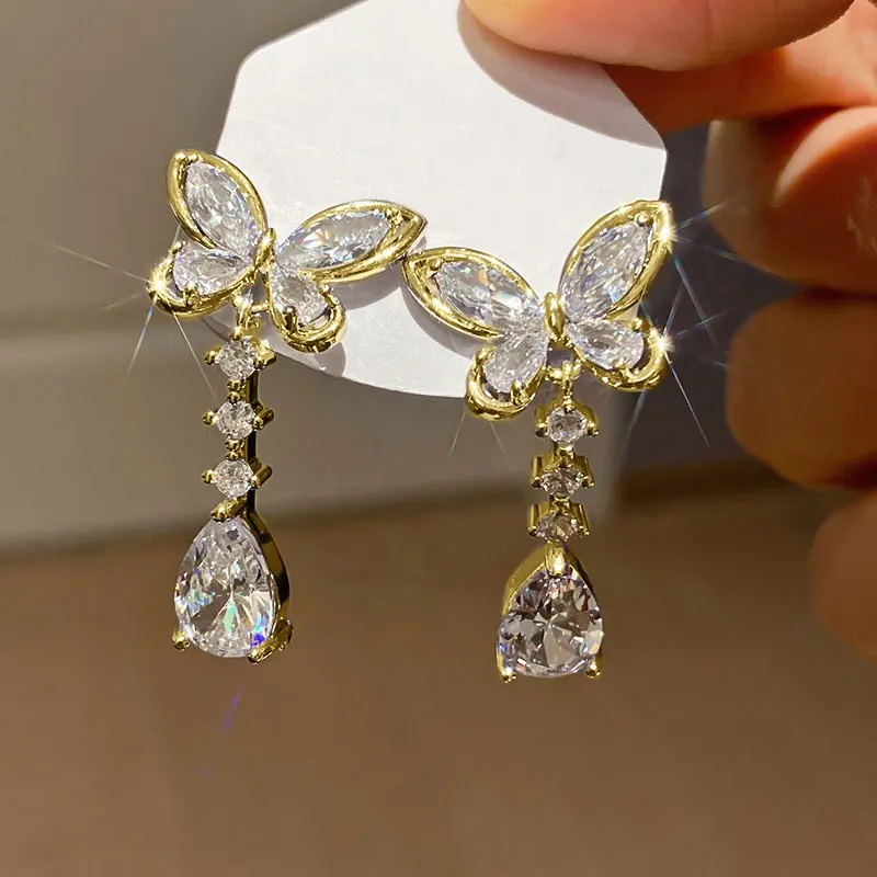 Butterfly Teardrop Tassel Dangle Earrings Women Inlaid Moissanite Zircon Copper Drop Earrings Wedding Anniversary Jewelry
Butterfly Teardrop Tassel Dangle Earrings Women Inlaid Moissanite Zircon Copper Drop Earrings Wedding Anniversary Jewelry