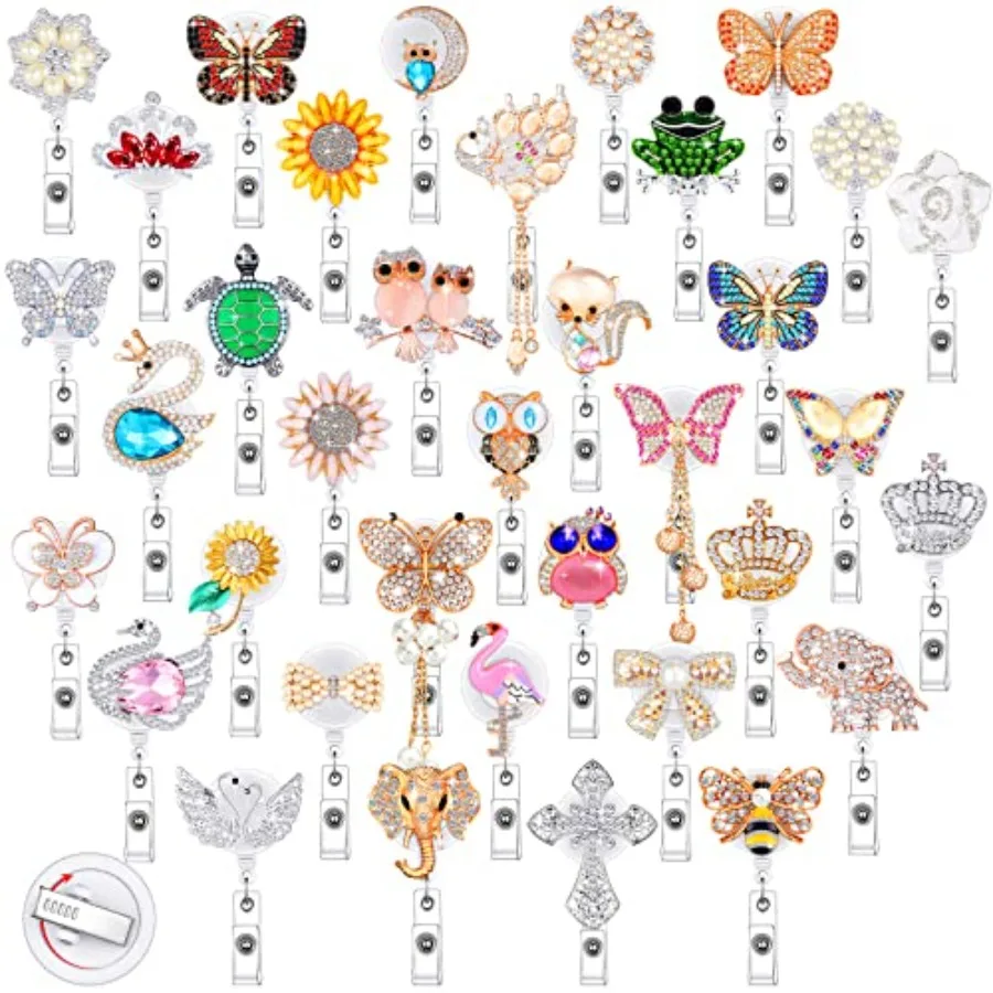 36 Pcs Rhinestone Badge Holders with Clip Nurse Retractable Badge Reel Crystal Animal Flower Bow Tie Cross ID Badge Clip Bling
36 Pcs Rhinestone Badge Holders with Clip Nurse Retractable Badge Reel Crystal Animal Flower Bow Tie Cross ID Badge Clip Bling