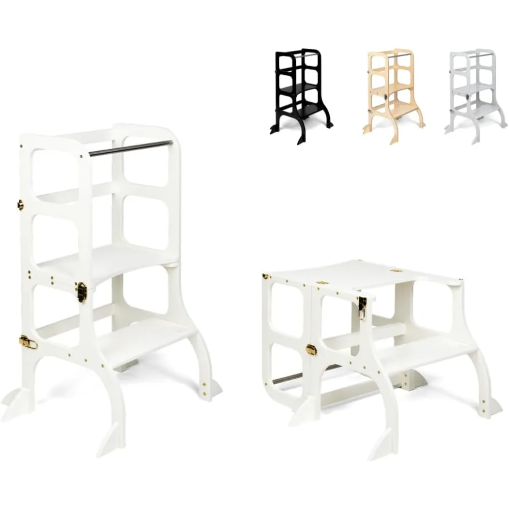 STEP'n'SIT® • Montessori Helper Tower - Table • Convertible Step Stool 2-in-1 with Support Legs (with Gold Clasps, White)
STEP'n'SIT® • Montessori Helper Tower - Table • Convertible Step Stool 2-in-1 with Support Legs (with Gold Clasps, White)